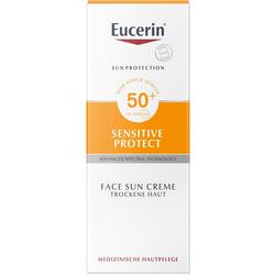 Eine Sonnencreme-Verpackung mit LSF 50+ für empfindliche Haut.
