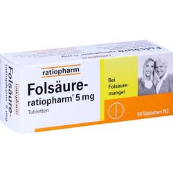 Eine Packung Folsäure-Tabletten von Ratiopharm.