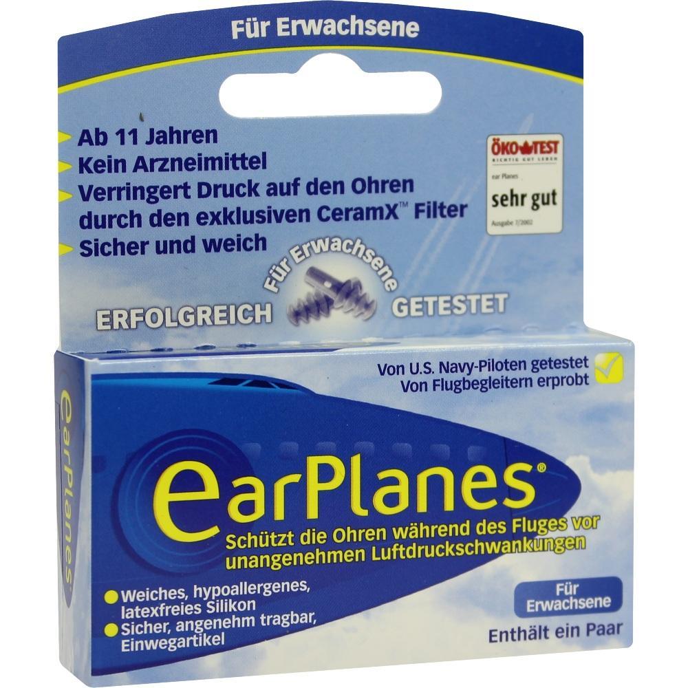 Blaue Verpackung für Ohrstöpsel, die den Druck bei Flügen für Erwachsene verringern.