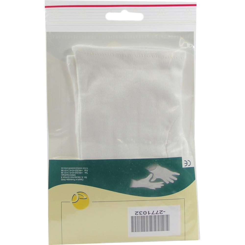 Weiße Baumwollhandschuhe in einer durchsichtigen Verpackung.