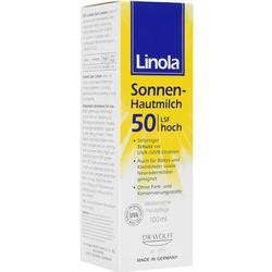 Gelbe Packung Sonnenmilch mit Lichtschutzfaktor 50 für empfindliche Haut.